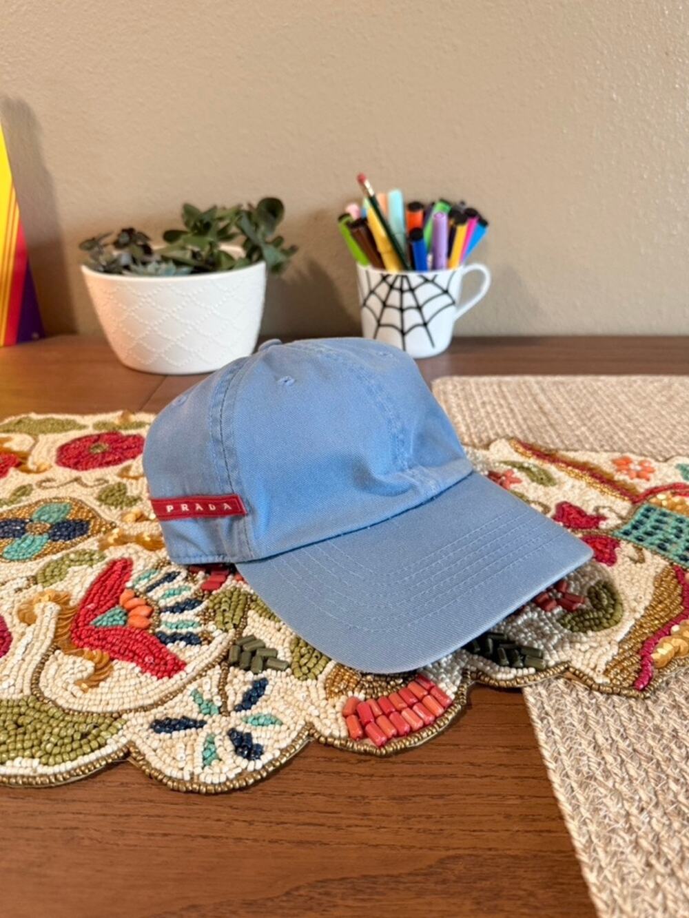 Y2K Prada Linea Rossa Vintage Powder Baby Blue Dad Hat Baseball Cap Bottega